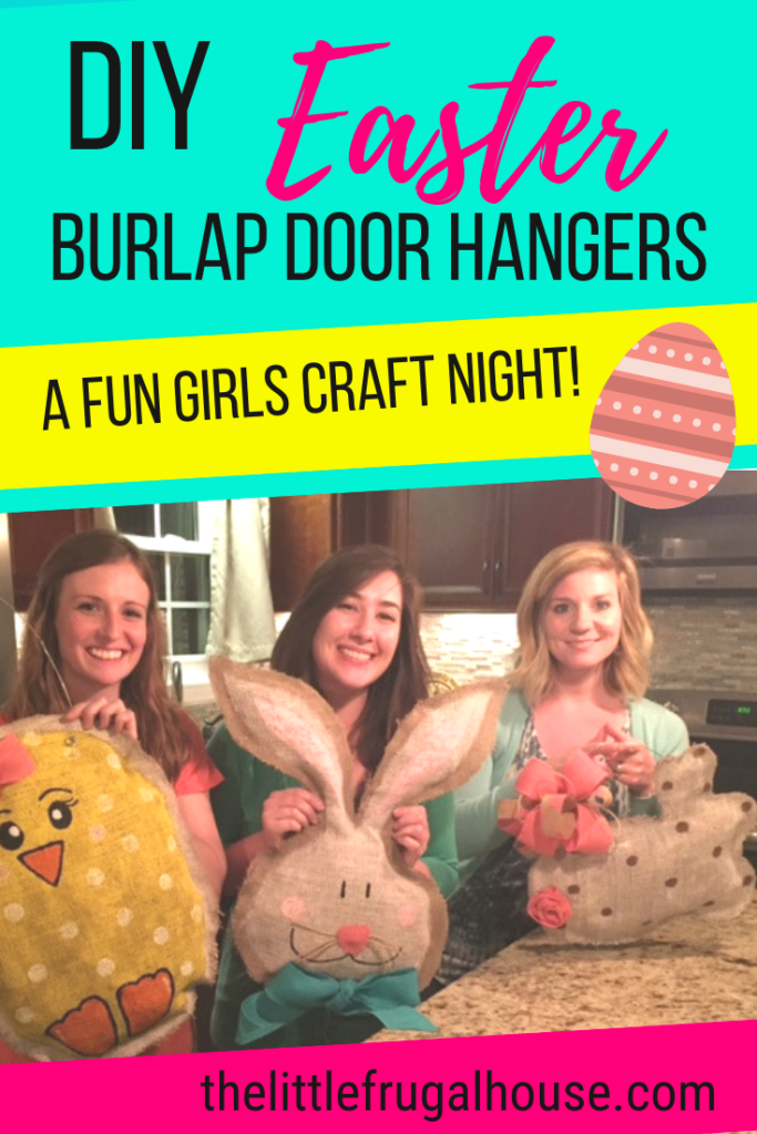 Super cute and easy DIY Tutorial to make Easter Burlap Door Hangers with step by step instructions, materials list, and lots of pictures! These are a great alternative to an Easter wreath! So fun to make and perfect for a girls craft night!