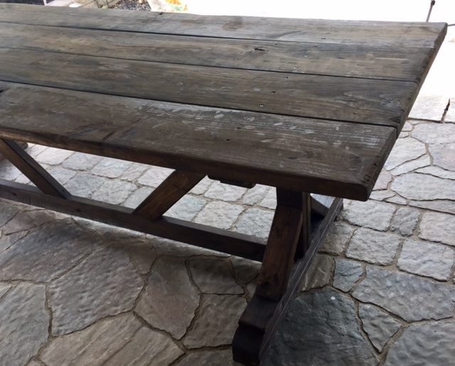 Build your own patio farmhouse table with this easy plan and only $65! I love the way our table turned out and can't wait to have friends over!
