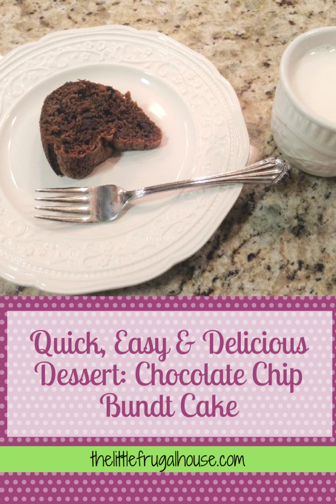 Looking for a super quick, easy and delicious recipe that won't cost a fortune? Give this chocolate chip bundt cake a try! Perfect for parties!