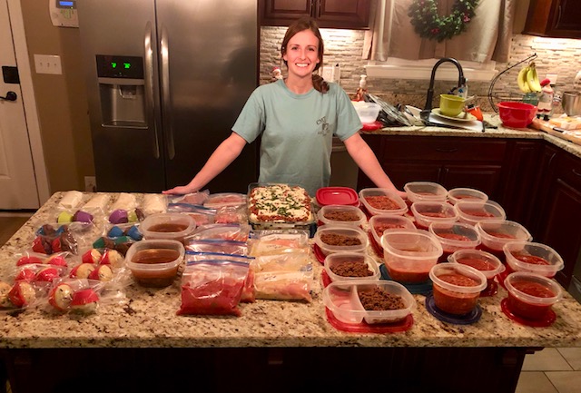I'm not cooking for 2 months because I just made 111 meals in 3 hours! This monthly freezer cooking plan has a free PDF you can print too! So easy! Stock your freezer with easy breakfast and dinner freezer meals. Save time, money, and quit stressing about dinnertime.