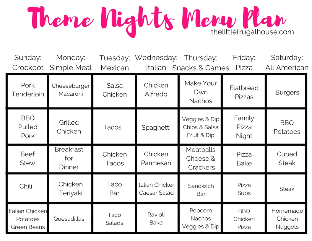 Theme Nights Meal Planning Easy Dinner Ideas For Every Night Of The Week