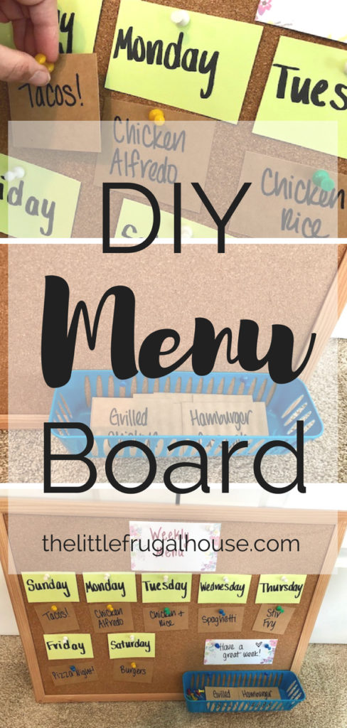 Eliminate stress and save money by planning your meals for the week ahead. To help you stick to the plan, you will want a visual like this super easy DIY menu board that you can make with no tools. 