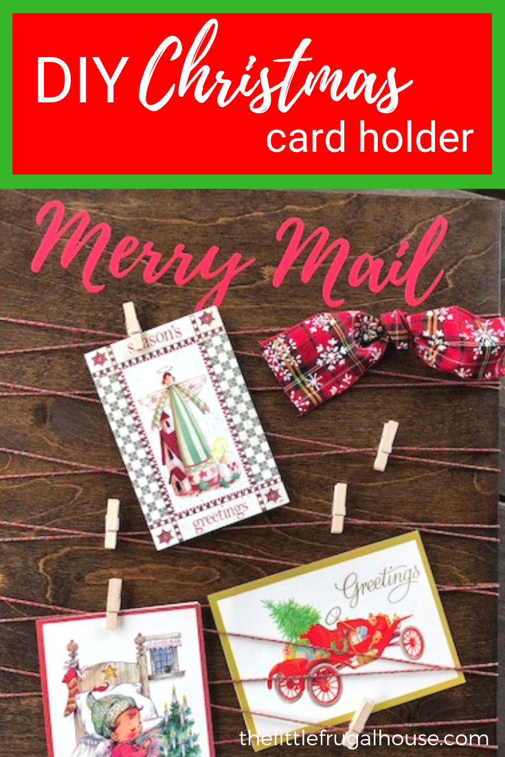 Display your Christmas cards and photos with a DIY Christmas card holder. This easy to make Merry Mail card display is fun to make and you'll need just a few supplies. Get the step by step instructions and photos here.