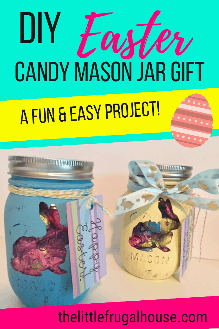 Super cute and easy DIY Easter Gift using items found from the Dollar Tree. These chalk painted mason jars are a sweet Easter gift!