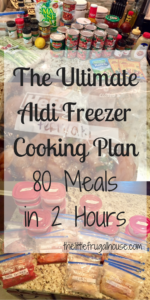 The ultimate freezer cooking plan using mostly Aldi ingredients. Make 80 meals in 2 hours to be prepared for those crazy busy nights!