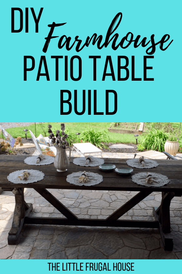 Build your own patio farmhouse table with this easy plan and only $65! I love the way our table turned out and can't wait to have friends over!