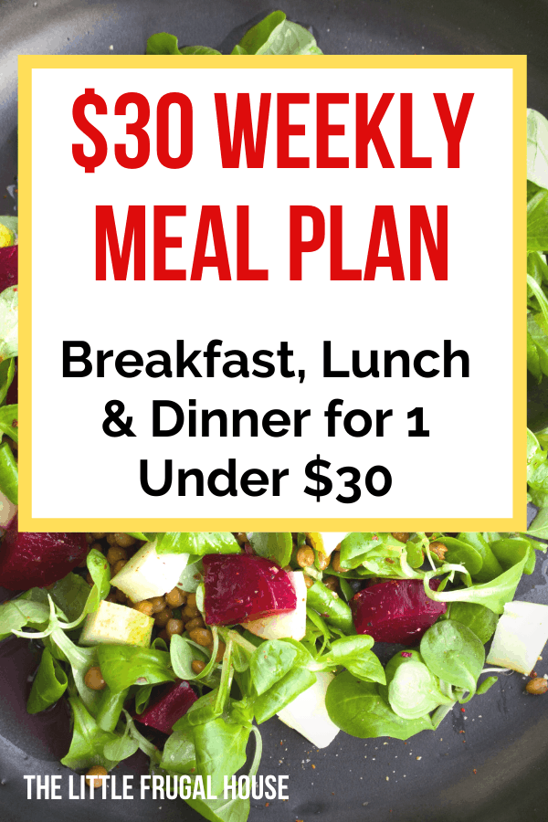 An easy way to save moneyon food? This $30 weekly meal plan includes a free Aldi grocery shopping list and menu plan for cheap meals on a budget!