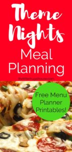 If meal planning is stressful or intimidating to you, a simple way to start is with theme nights meal planning. The idea is that each night has a "theme" like Italian, Mexican, Pizza, Meatless Monday, etc.Having specific theme nights will help give you an idea of what to cook each night.