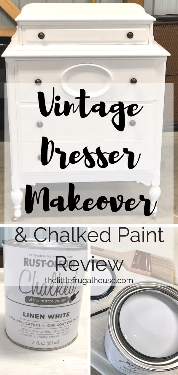 Check out this sweet vintage dresser makeover. I used Rust-Oleum chalked paint in linen white and share my review and the full makeover here.