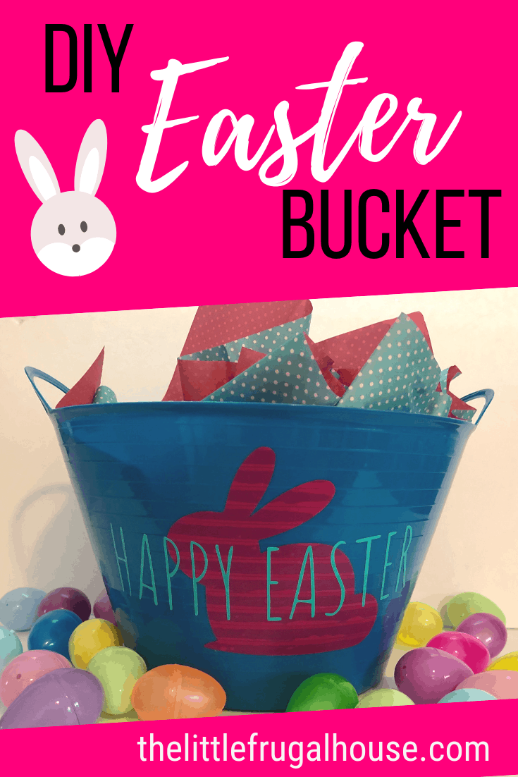 Make your own DIY Easter bucket with the Cricut Explore easily and very affordably. This super cheap and easy DIY Easter project is so fun to make. Fill your DIY Easter basket with items from the Dollar Tree for a frugal Easter present.