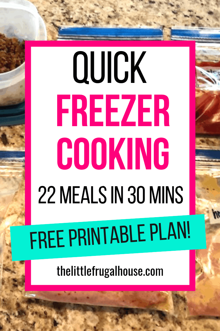 Use this quick freezer cooking plan to make 22 meals in just 30 minutes. Get your freezer stocked with these easy make ahead meals to feed your family on busy nights. These freezer meals are easy and you may already have most of the ingredients. Perfect for beginners, as some meals are no cook freezer meals.