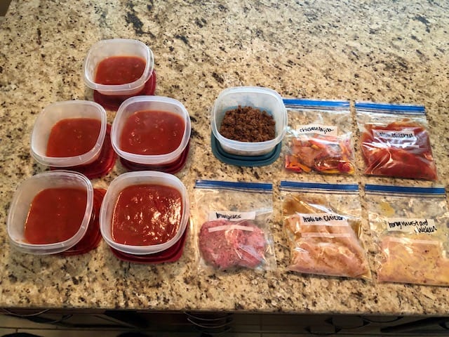Use this quick freezer cooking plan to make 22 meals in just 30 minutes. Get your freezer stocked with these easy make ahead meals to feed your family on busy nights. These freezer meals are easy and you may already have most of the ingredients. Perfect for beginners, as some meals are no cook freezer meals.