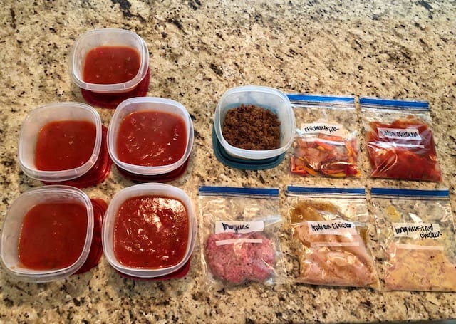 Use this quick freezer cooking plan to make 22 meals in just 30 minutes. Get your freezer stocked with these easy make ahead meals to feed your family on busy nights. These freezer meals are easy and you may already have most of the ingredients. Perfect for beginners, as some meals are no cook freezer meals.