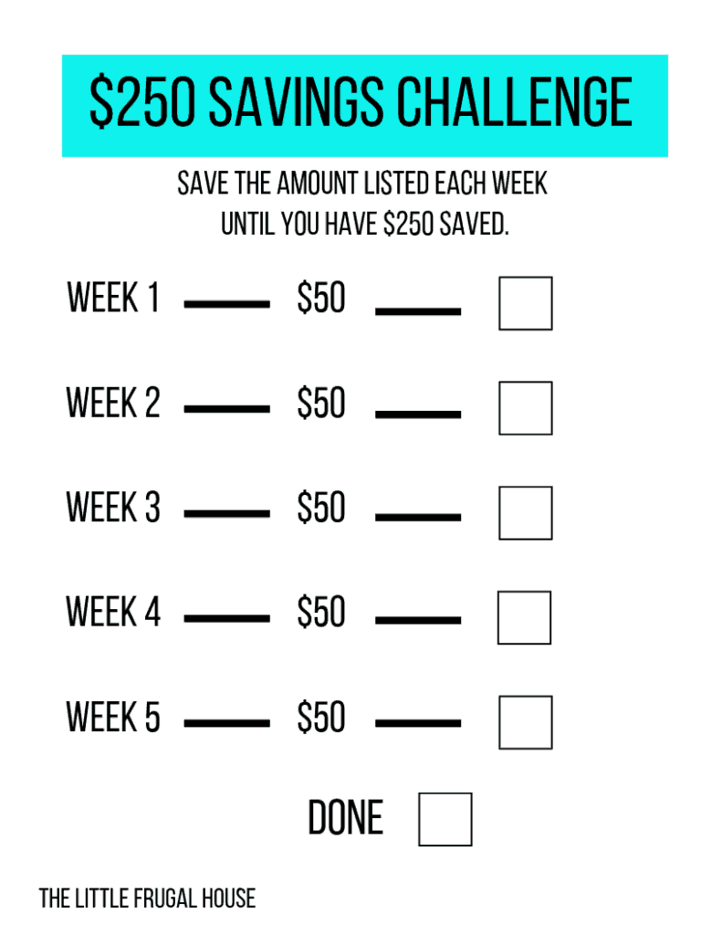 Get your free printable for this $250 savings plan to get started on your savings goal today. Save money easily with this simple checklist!