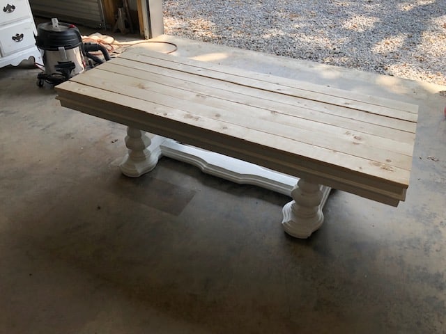 Check out this amazing DIY wooden glasstop painted coffee table makeover! The before and after will give you ideas for a rustic farmhouse look!