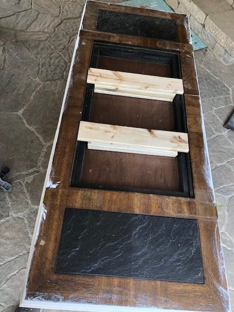 Check out this amazing DIY wooden glasstop painted coffee table makeover! The before and after will give you ideas for a rustic farmhouse look!