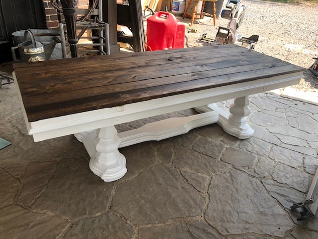 Check out this amazing DIY wooden glasstop painted coffee table makeover! The before and after will give you ideas for a rustic farmhouse look!