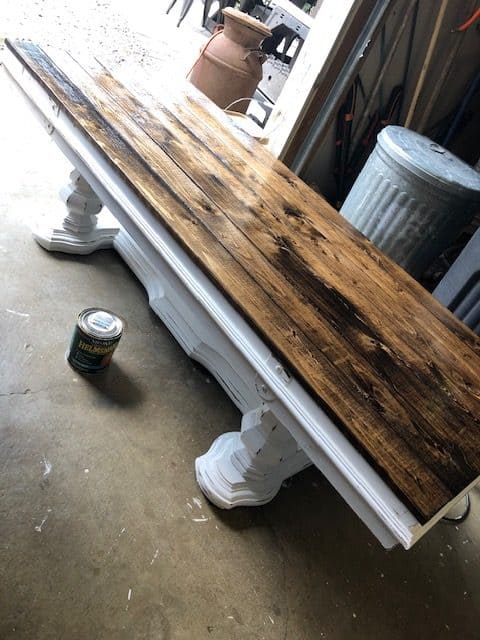 Check out this amazing DIY wooden glasstop painted coffee table makeover! The before and after will give you ideas for a rustic farmhouse look!