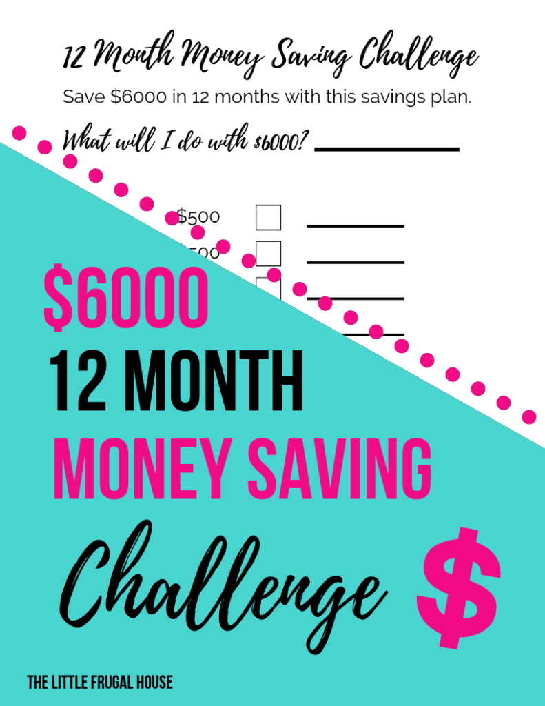 This 12 month money saving challenge will help you save $6000 in 12 months. Build an emergency fund, start a savings account, or pay cash for something.