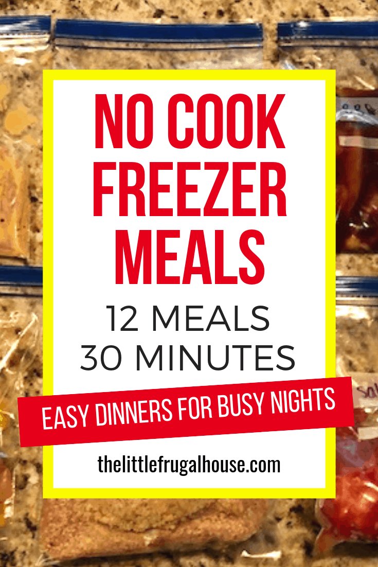 No time for dinner, but don't want to waste more money eating out? Make these easy and quick chicken no cook freezer meals! By using just one meat, you'll get these meals made quickly and easily. Includes grocery list, directions, photos, and a free printable plan. Get ideas for other no cook freezer meals you can make