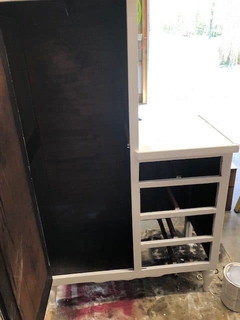 Check out the amazing before and after of this DIY armoire makeover! White, farmhouse, antique and perfect for the bedroom or kitchen with storage ideas!