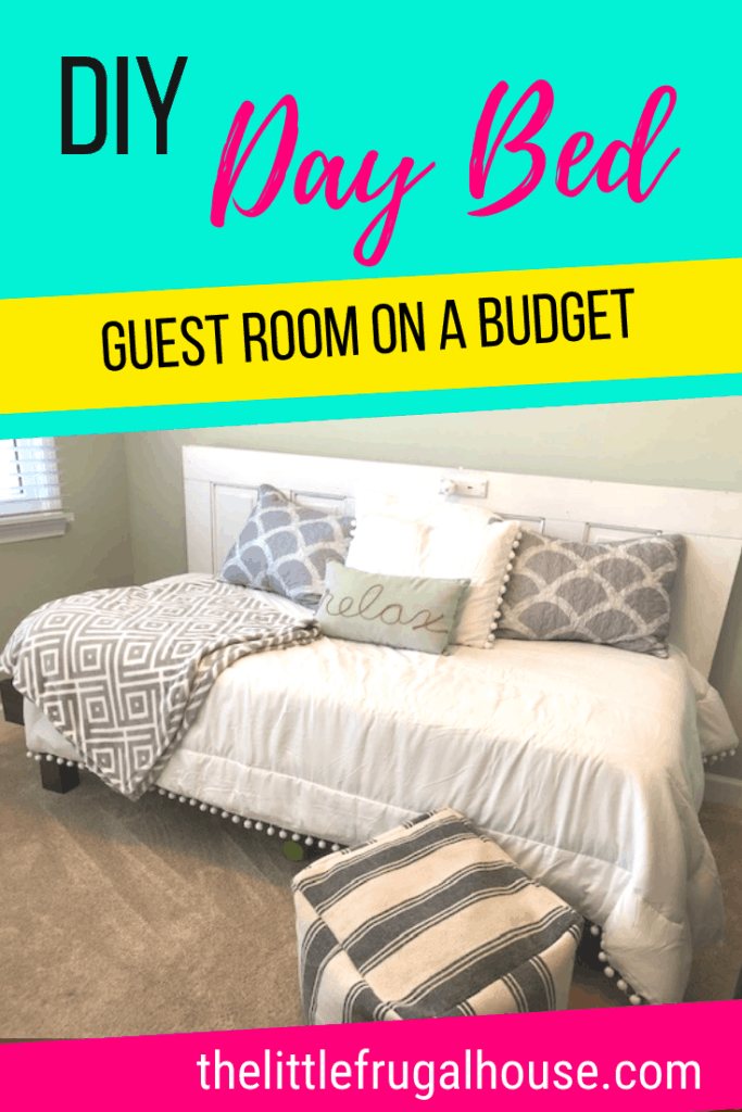 See how I made a DIY day bed on a budget with this tutorial. I used an old vintage door to create a headboard and built a wooden day bed frame.