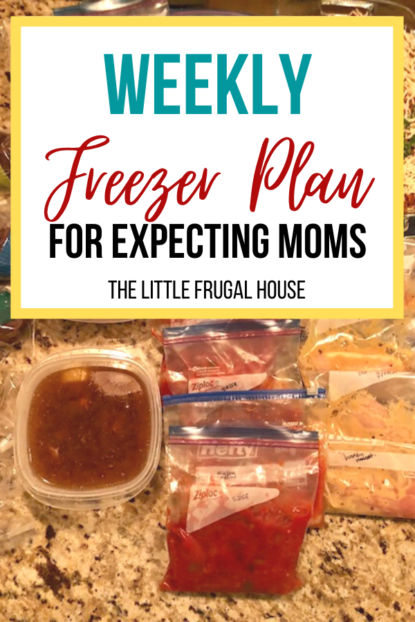 This weekly freezer cooking plan is perfect for expecting moms to stock their freeze with easy meals to enjoy when baby arrives.