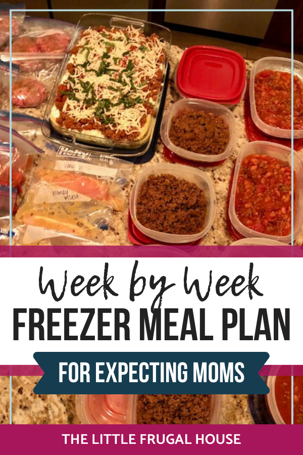 This weekly freezer cooking plan is perfect for expecting moms to stock their freeze with easy meals to enjoy when baby arrives.