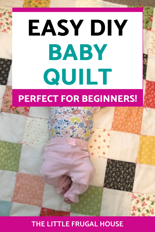 This beginner level DIY baby quilt was so fun and easy to make. You can make your own simple homemade baby quilt with pre cut squares, too.