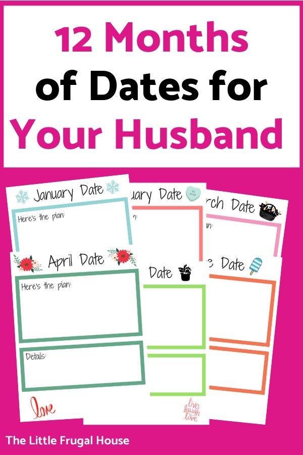 This is such a fun, unique, and creative gift! Plan 12 months of dates for you husband for a year of dates gift! I love these frugal date night ideas!