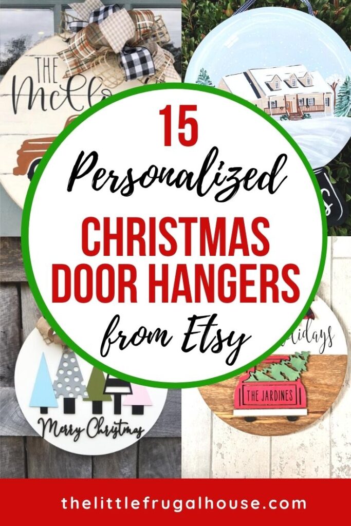 Update your front door for Christmas with these personalized Christmas door hangers from Etsy. Christmas trees, candy canes, rustic & plaid ideas.