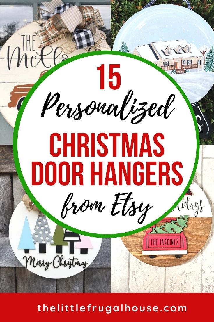 Update your front door for Christmas with these personalized Christmas door hangers from Etsy. Christmas trees, candy canes, rustic & plaid ideas.