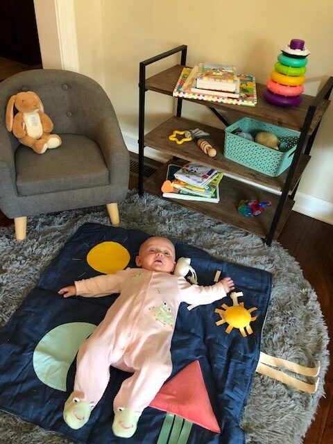 Make a baby play area in a living room, even in a small house, to give your child their own space and keep the clutter down.