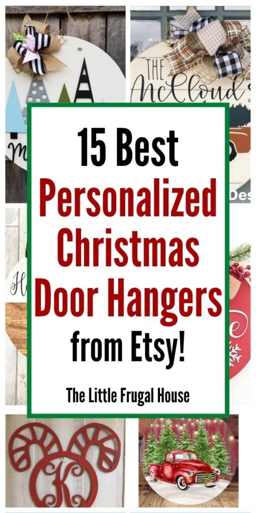 Update your front door for Christmas with these personalized Christmas door hangers from Etsy. Christmas trees, candy canes, rustic & plaid ideas.