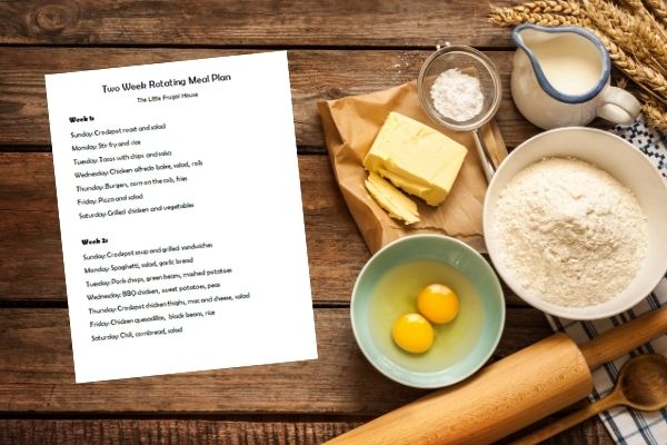 Make an easy 2 week meal plan on a budget with a simple two week rotating meal plan that will help you save a lot of time and money!