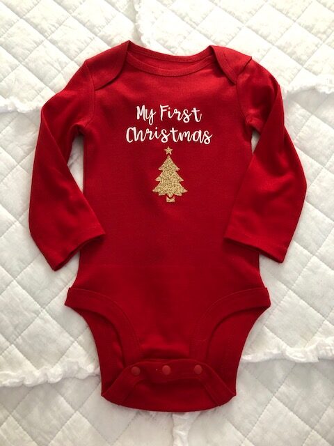 Make your own DIY Christmas bodysuits for baby with this easy beginner Cricut project. These simple iron on designs are quick to make and so cute!