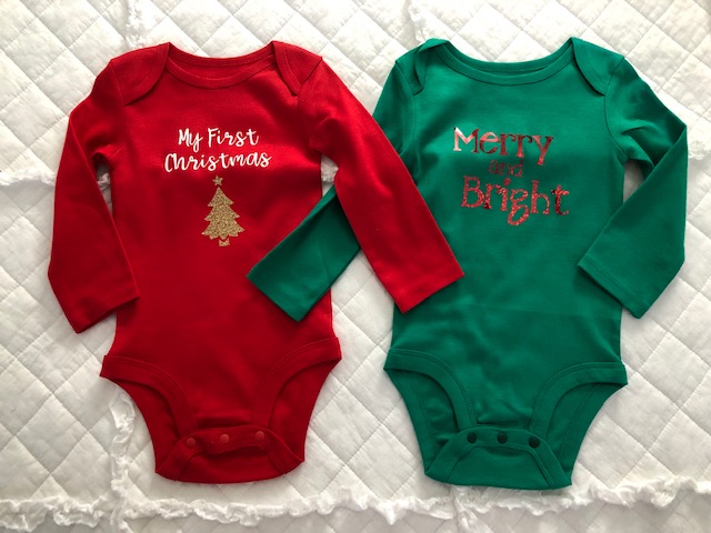 Make your own DIY Christmas bodysuits for baby with this easy beginner Cricut project. These simple iron on designs are quick to make and so cute!