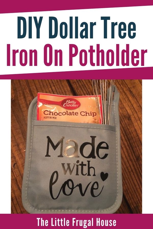 Make this simple, easy, and frugal Dollar Tree DIY iron on potholder for a quick gift for a neighbor, teacher, friend, coworker, or grandparents!