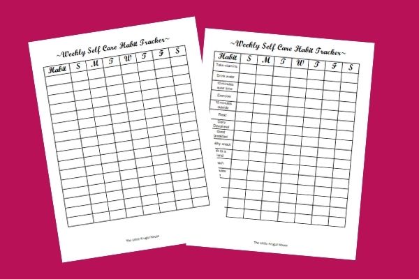 Grab this free weekly self care habit tracker printable with one blank PDF and one with self care habits to try. And check out the 23 simple self care ideas!