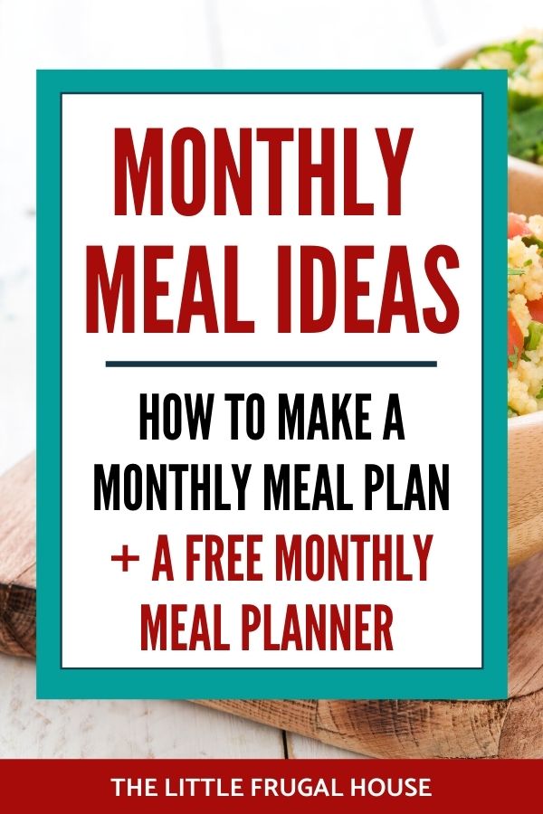 Use this free monthly meal planning printable as a template to plan a month of meals on a budget. Check out the 31 meal ideas to help you create your month meal plan.