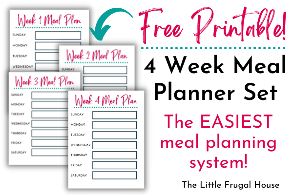 Grab this free printable 4 week meal planner set to plan a month of meals to repeat for the easiest meal planning system!