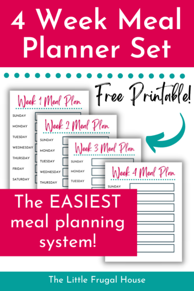 Grab this free printable 4 week meal planner set to plan a month of meals to repeat for the easiest meal planning system!