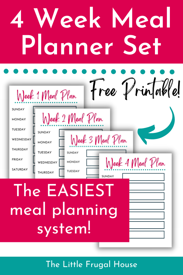 Grab this free printable 4 week meal planner set to plan a month of meals to repeat for the easiest meal planning system!