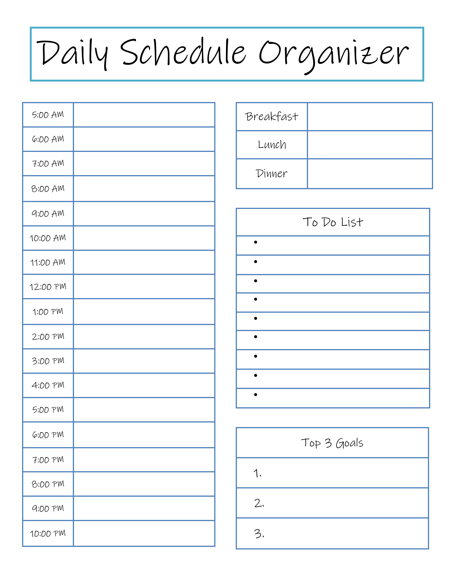 Free Printable Hourly &amp; Daily Planner - The Little Frugal House