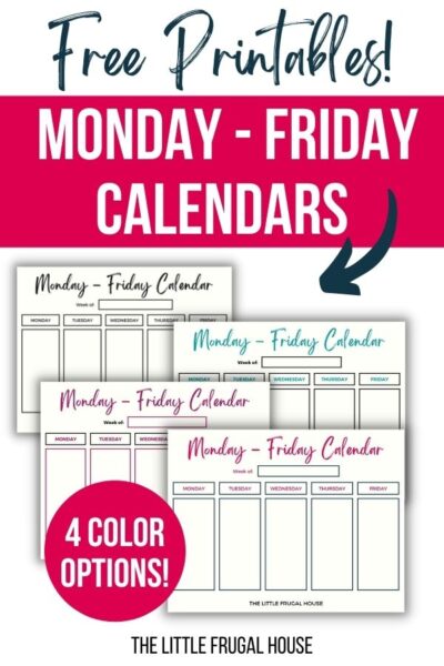 Grab this free printable Monday through Friday calendar to plan your week out at a glance - perfect for school, work, and families!
