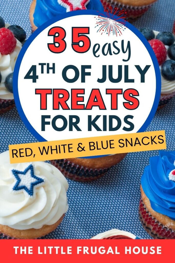 Looking for easy 4th of July treats for kids? These fun red, white, and blue snacks and desserts are perfect for toddlers, kids, backyard BBQs, potlucks, and summer parties. Find no-bake treats, fruit snacks, patriotic cookies, cupcakes, popsicles, Rice Krispie treats, and more easy July 4th dessert ideas!