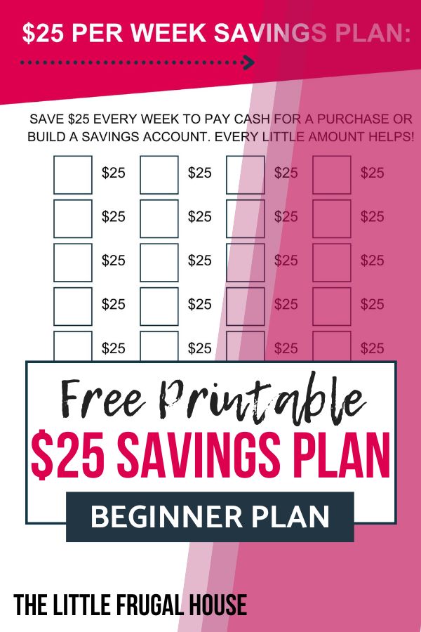 Start your savings with this free printable $25 week savings plan and tracker - it's the perfect way to build successful savings habits!