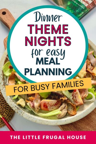 Make meal planning easier with these simple dinner theme nights! Get easy family dinner ideas like Taco Tuesday, pasta night, pizza night, slow cooker meals, soup night, leftovers, and more. Perfect for busy moms who want a simple weekly meal plan, save money on groceries, and avoid the “what’s for dinner?” stress.