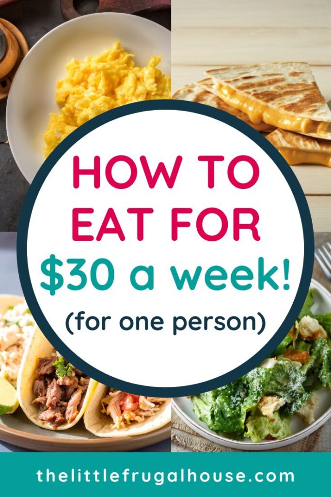 Trying to cut your food budget? This $30 meal plan for one person includes easy meals for breakfast, lunch, and dinner, plus a printable shopping list to make meal planning simple.