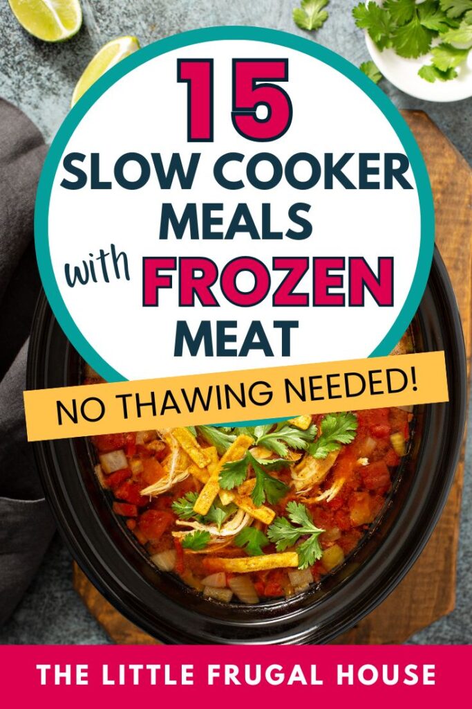 Forgot to thaw dinner again? 😅 These 15 slow cooker meals with frozen meat are perfect for busy nights! Easy crockpot dinners using frozen chicken, beef, and pork — no complicated prep, just simple family meals that save dinner. Perfect for busy moms, budget meals, and stress-free dinners! #slowcookermeals #crockpotrecipes #easydinners #familymeals #mealplanning